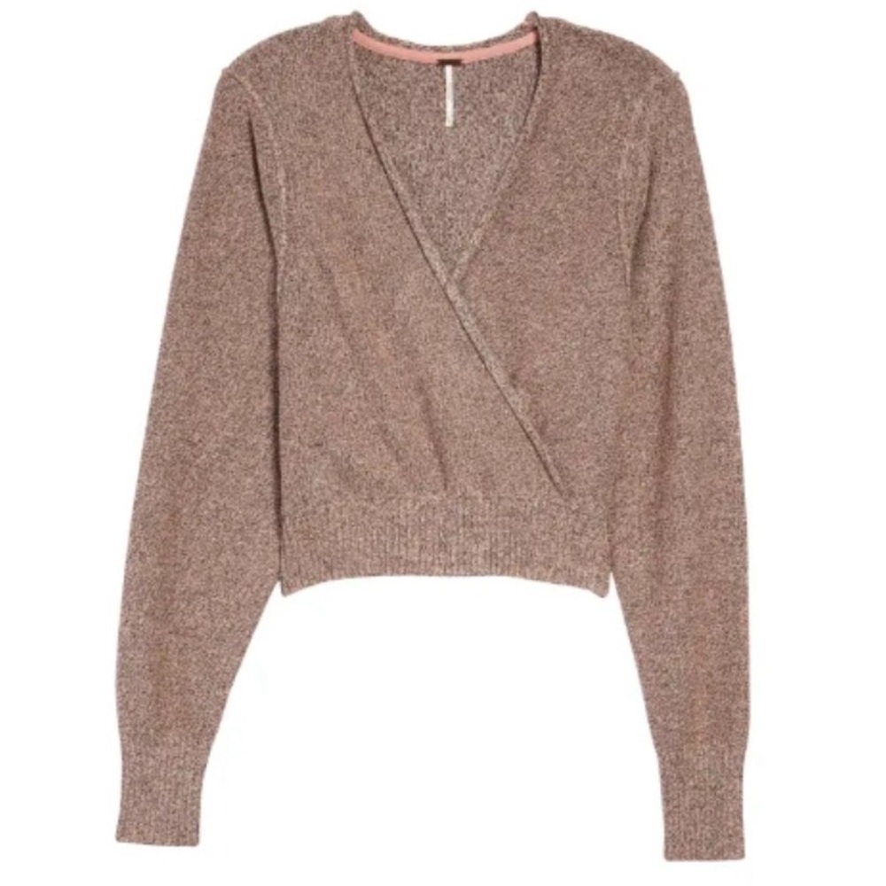 Free People Going for Gold Faux Wrap Crop Sweater Rose Gold L - Picture 2 of 11